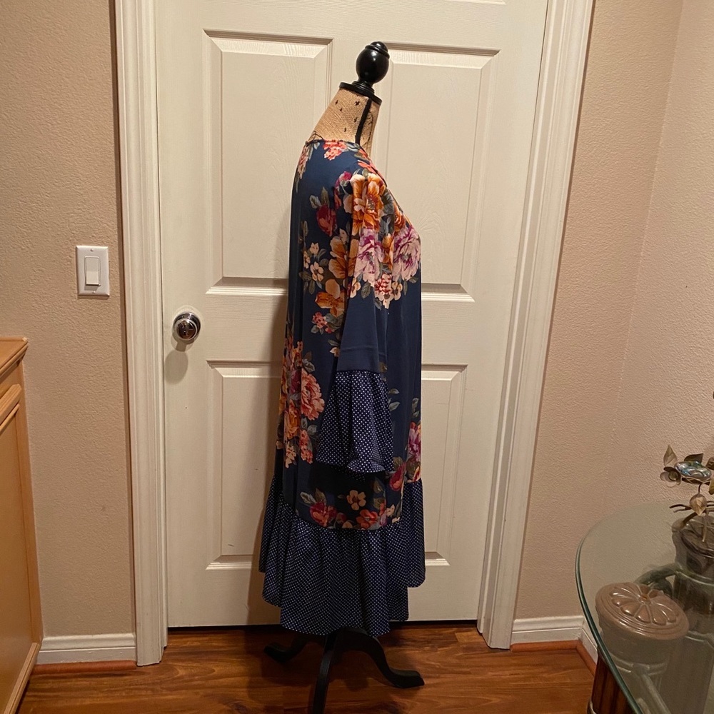 Dark teal  floral print kimono - Picture 5 of 7